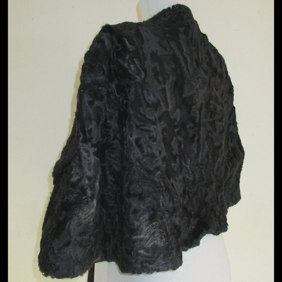 Vintage 1940's Black Broadtail-Persian Lamb Fur Stole Cape - Picture 5 of 15